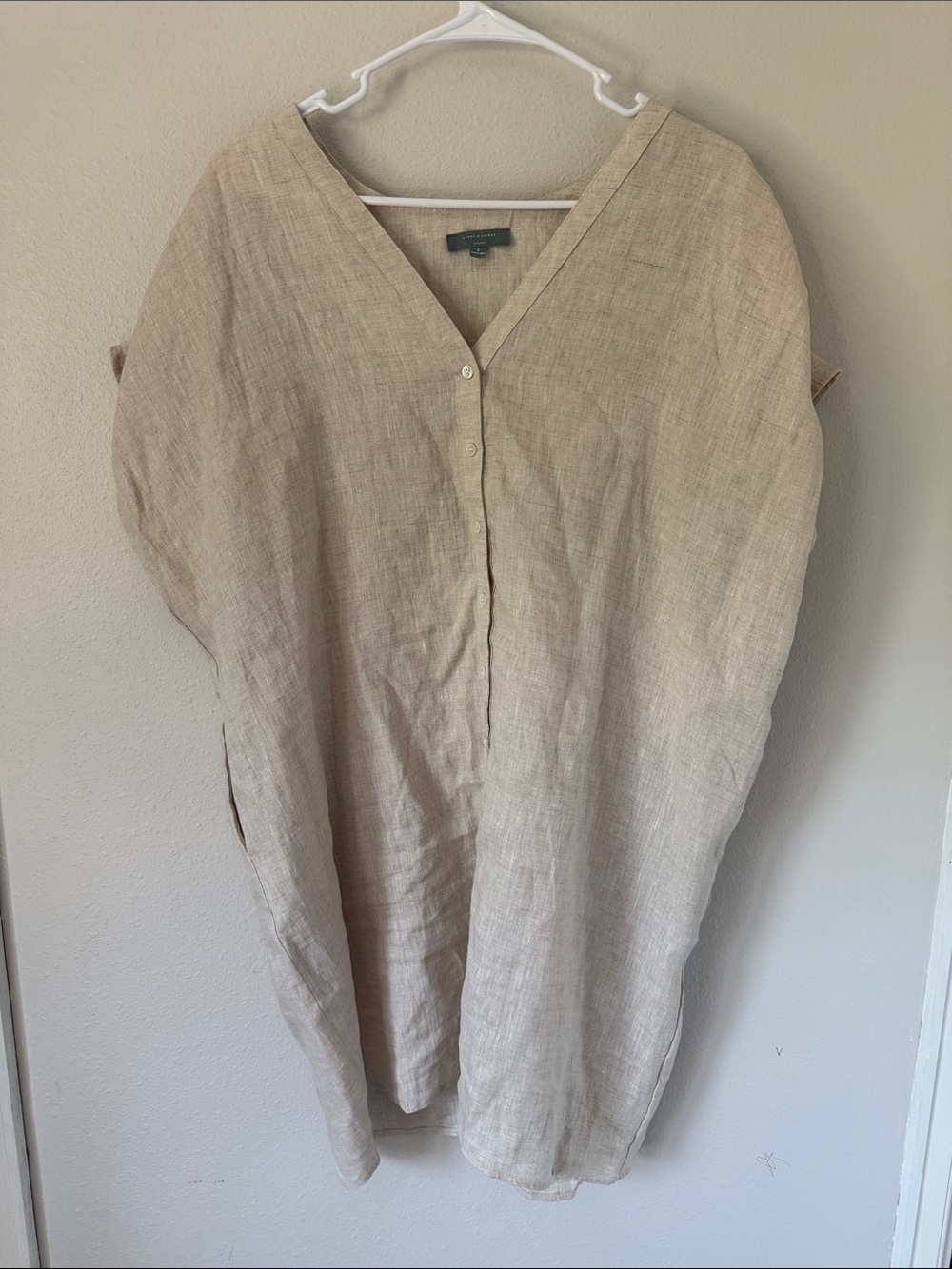 Grade & Gather Linen Tunic Cover Up Button Down Khaki Cream Ivory Oatmeal Small